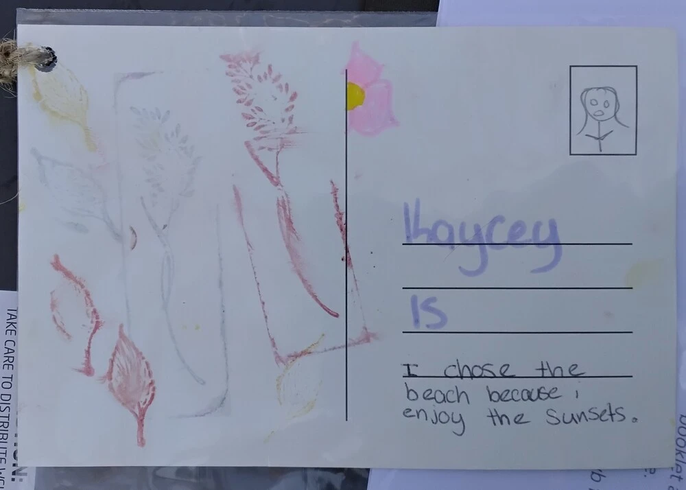 Back of postcard by , age 