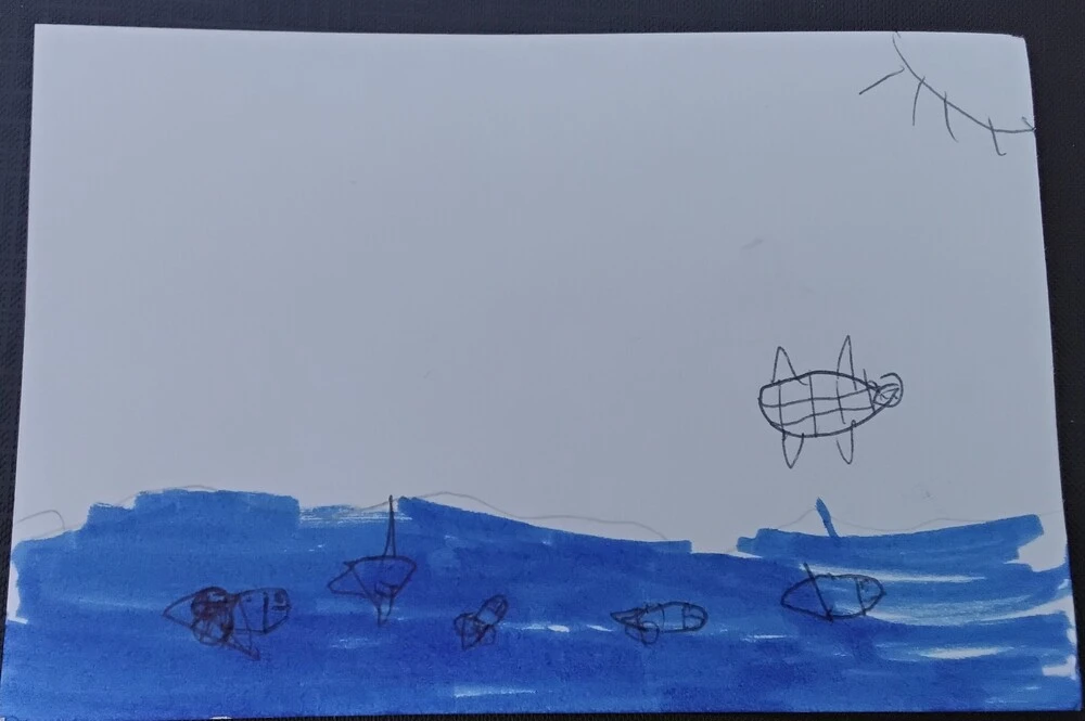 Front of postcard by , age 