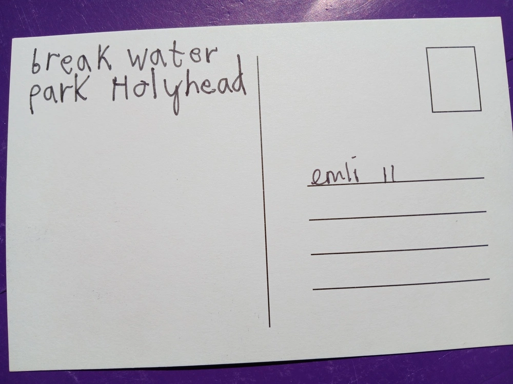 Back of postcard by , age 