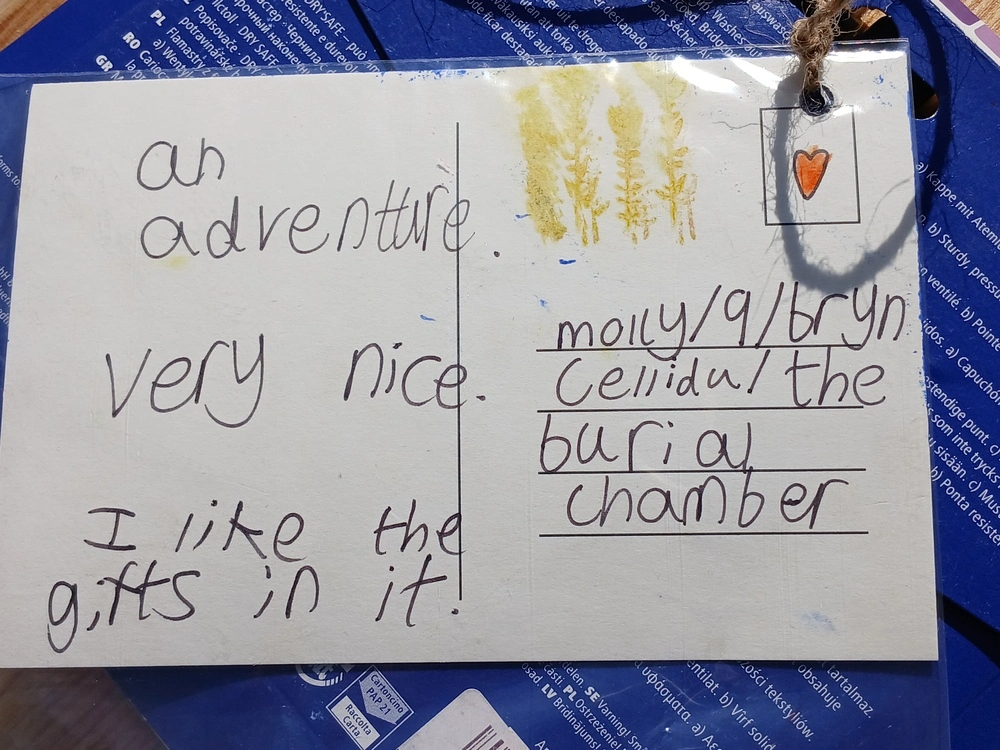 Back of postcard by , age 